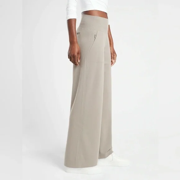 🩷ATHLETA VENICE WIDE LEG HIGH WAISTED HIGH RISE BEIGE NEUTRAL PANT SIZE MEDIUM - Picture 3 of 13